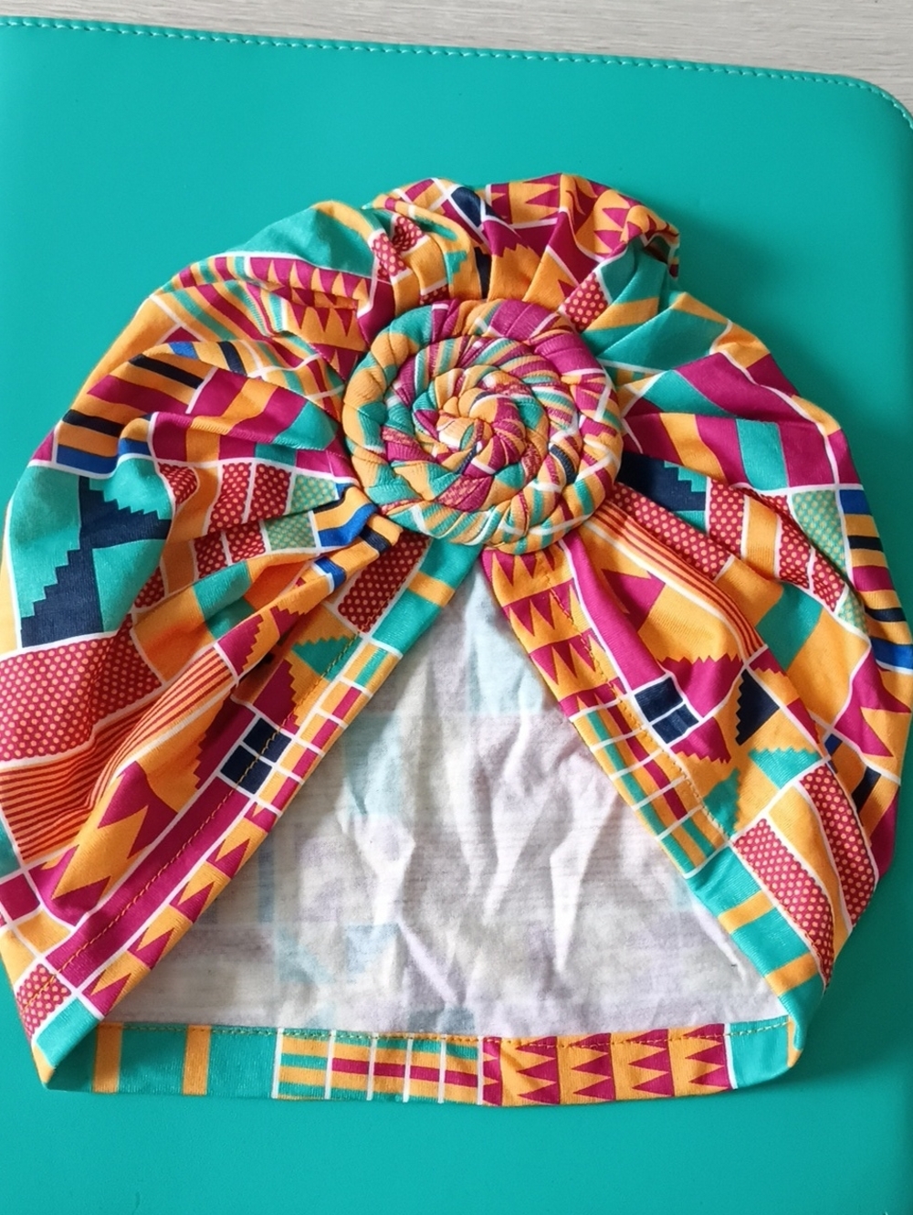 Colorful Geometric Turban Headwrap with Rosette